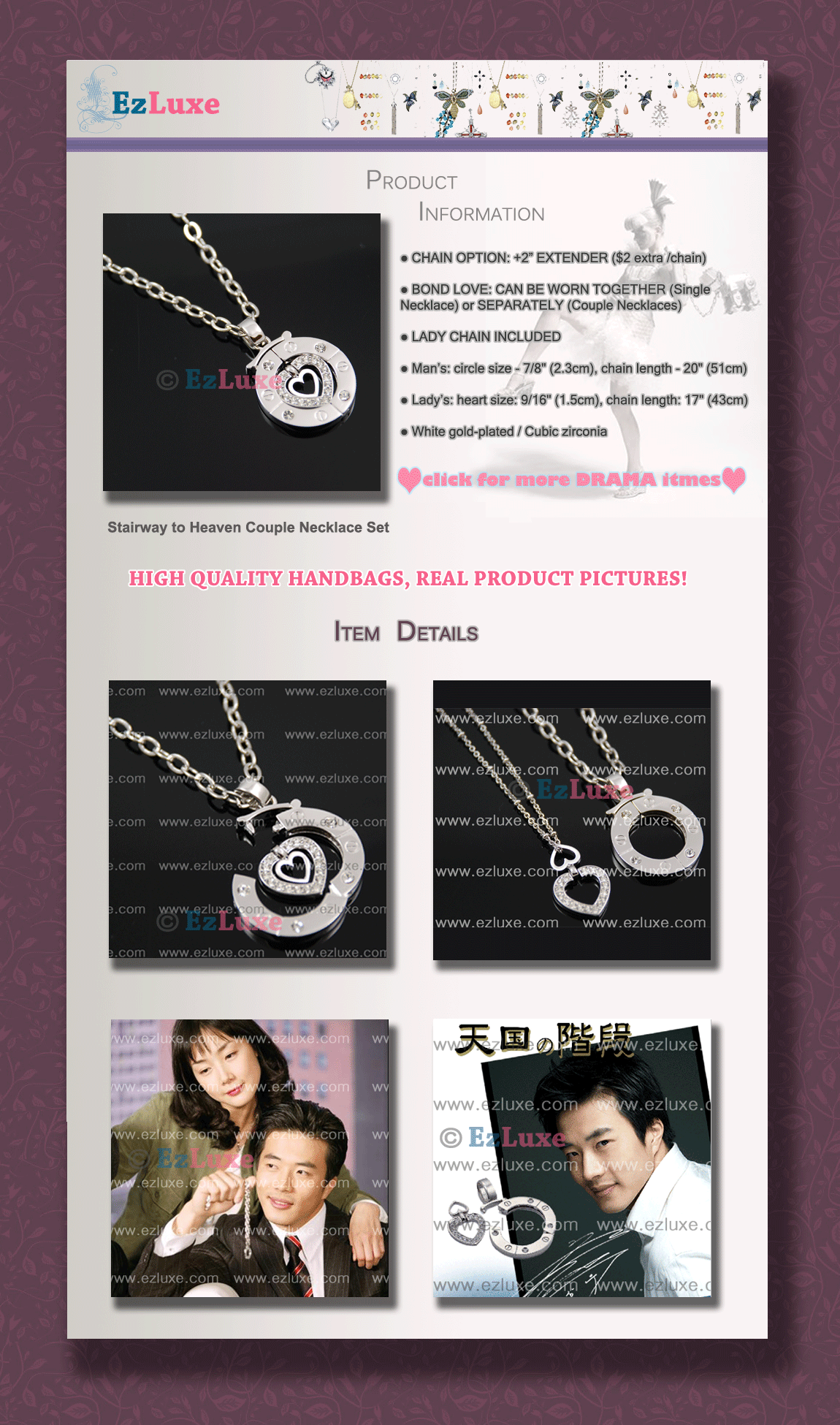 Korean TV Drama Stairway to Heaven Couple Necklace Set  