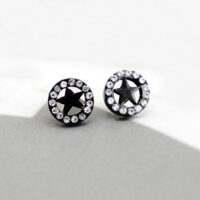 Non Piercing - Black Star Cubic Round Magnetic Earrings