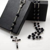 Black Bead Rosario Necklace