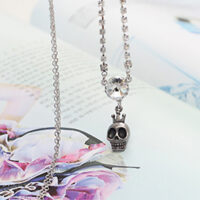 Skull Crown Crystal Chain Necklace