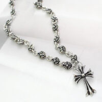 Fleur-de-lis Antique Silver Cross Necklace